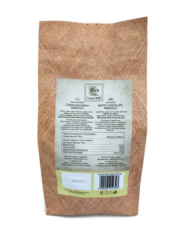 Biała czekolada hiszpańska 32% Cacao Mill 1kg