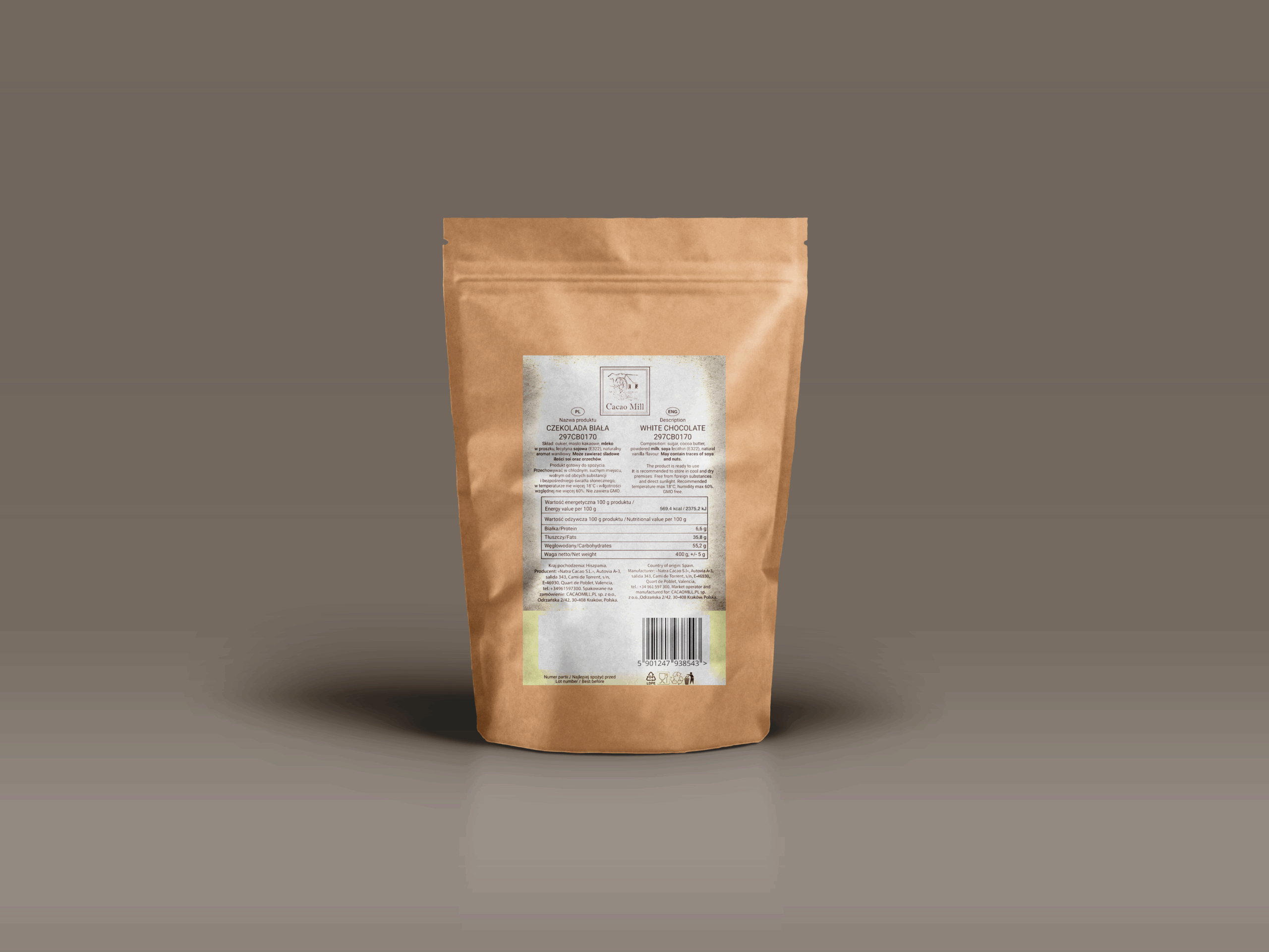 Biała czekolada hiszpańska 29,7% Cacao Mill 400g - obrazek 3