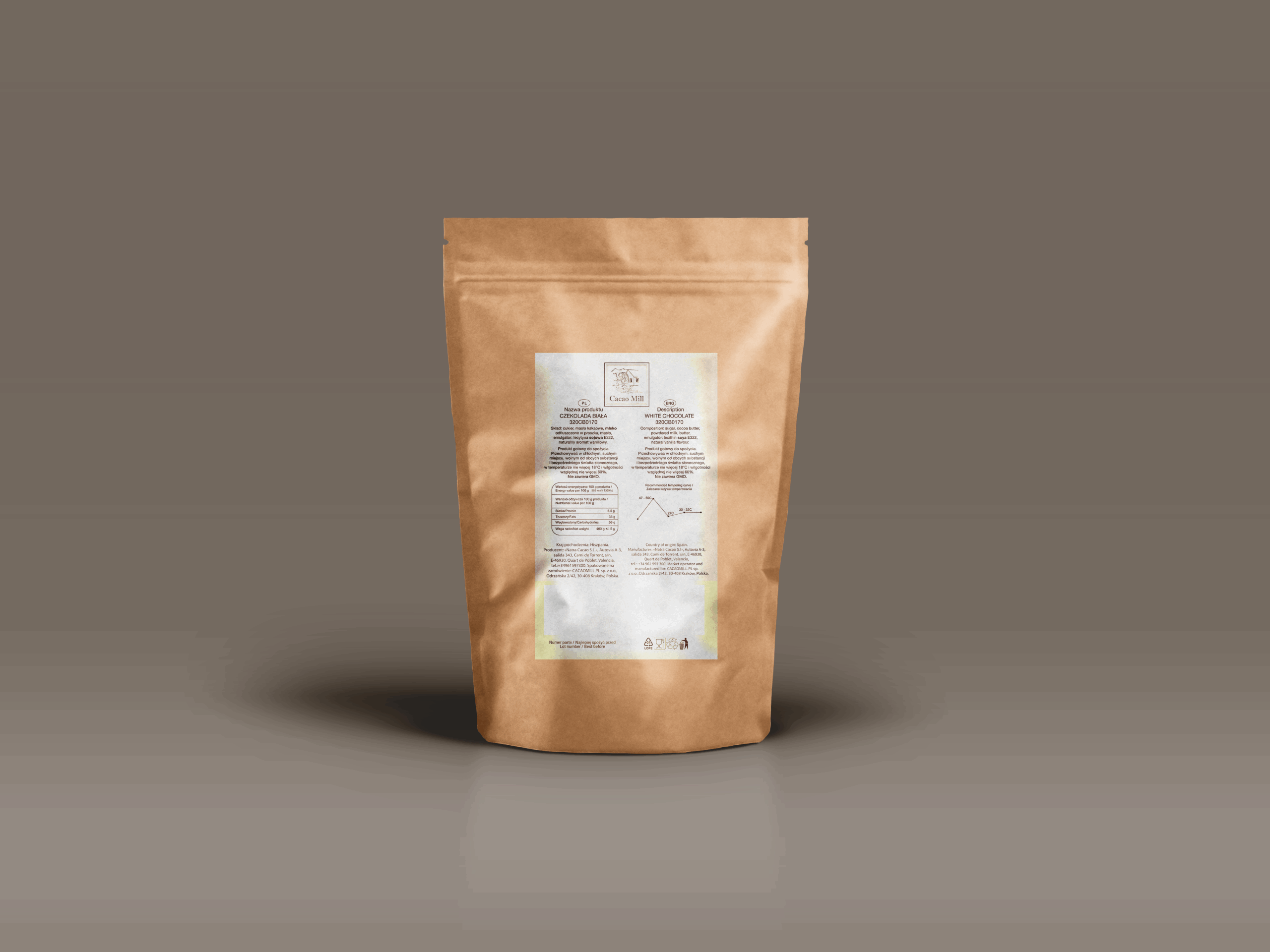 Biała czekolada hiszpańska 32% Cacao Mill 400g