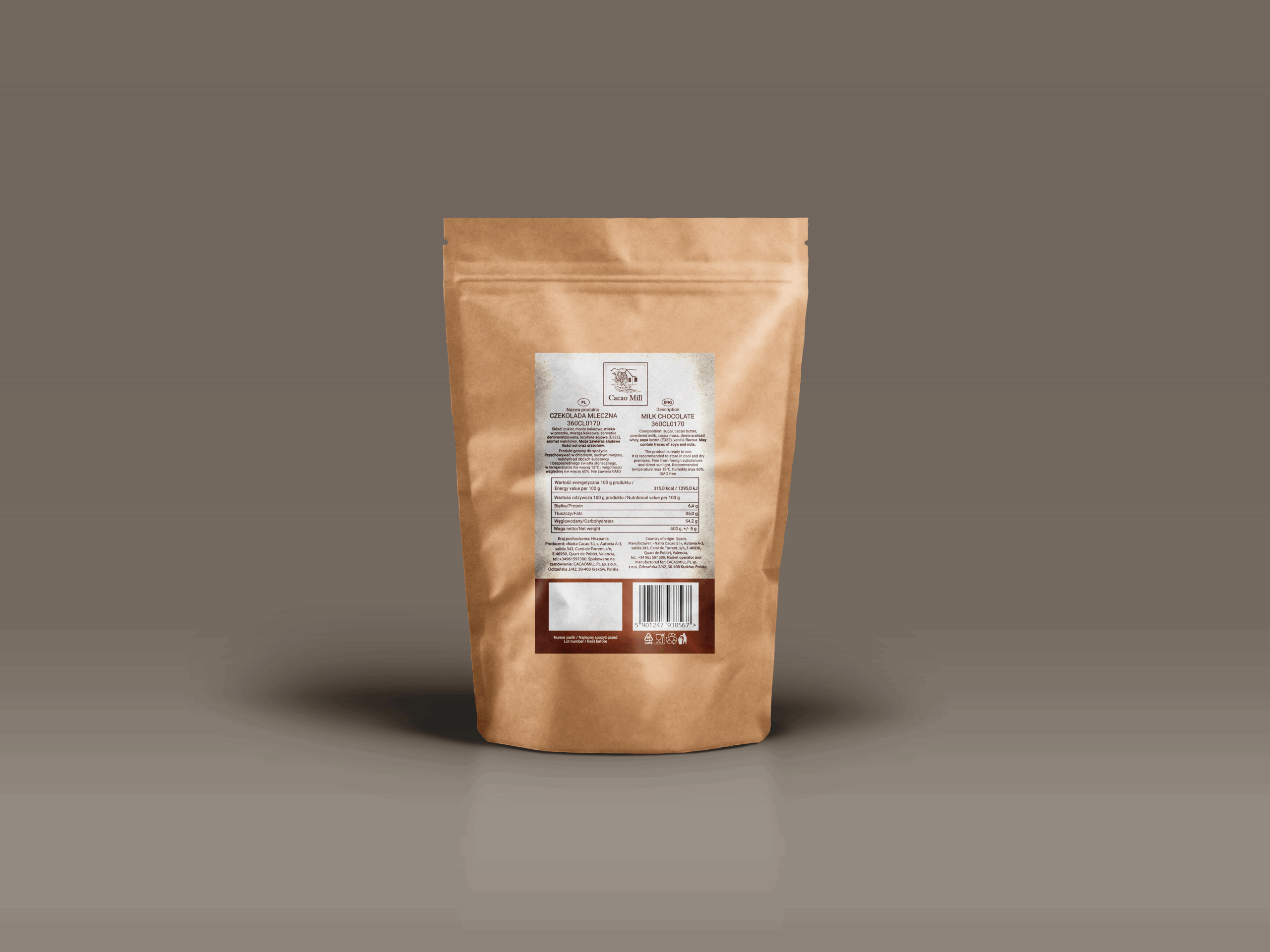 Mleczna czekolada hiszpańska 36% Cacao Mill 400g - obrazek 3