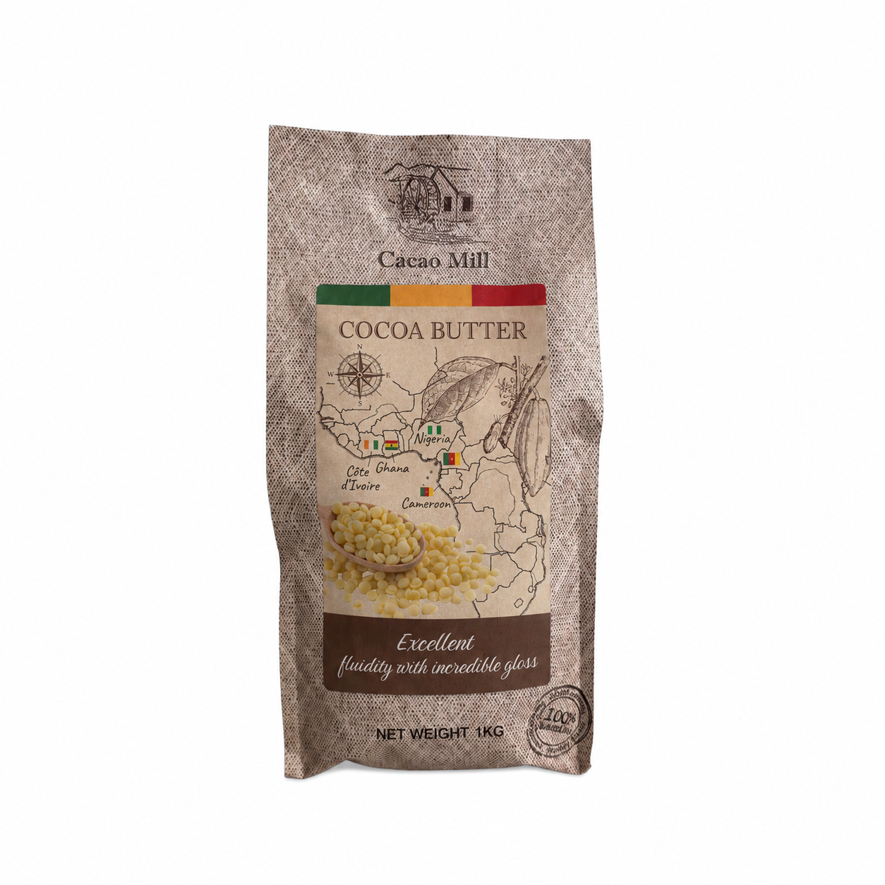 Masło kakaowe dezodoryzowane w dropsach Cacao Mill 1kg - obrazek 3